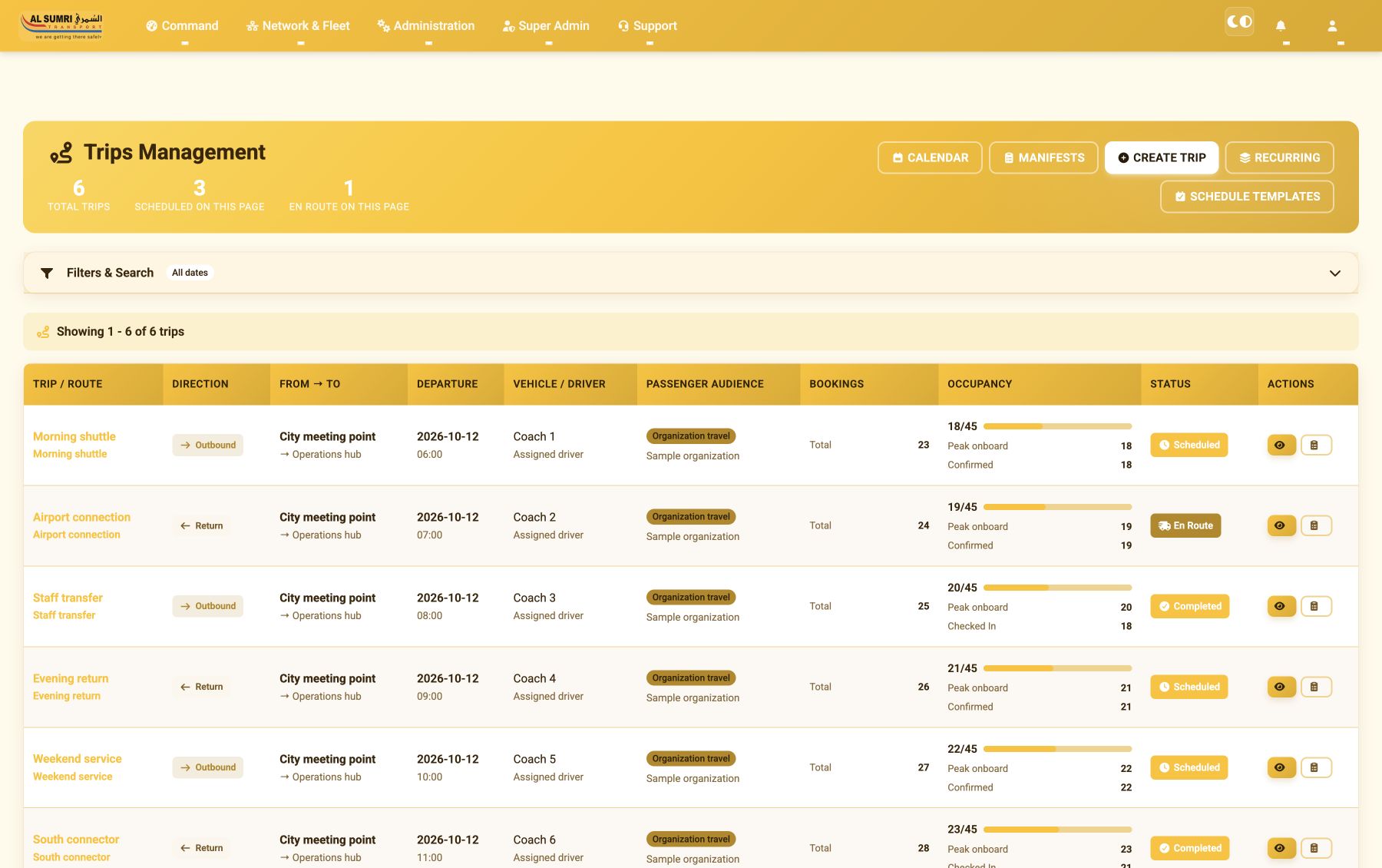 AlSumri Booking trip scheduling and seat availability