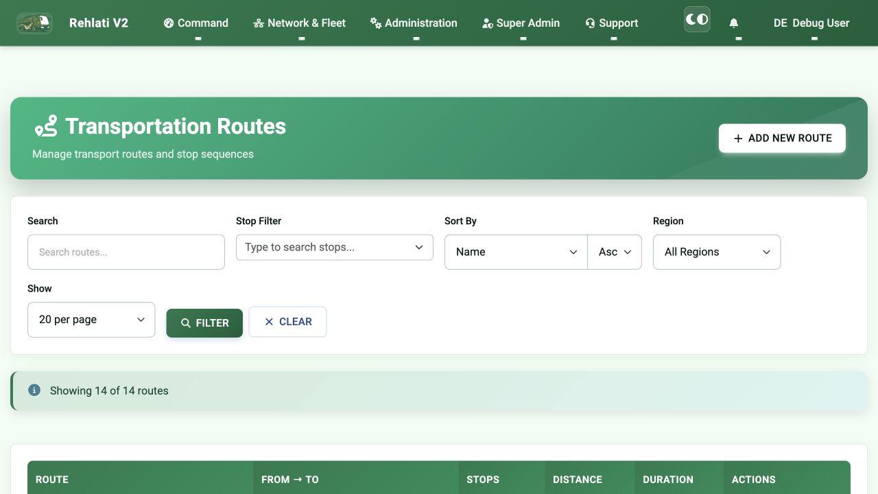Actual Rehlati v2 operator route management screen