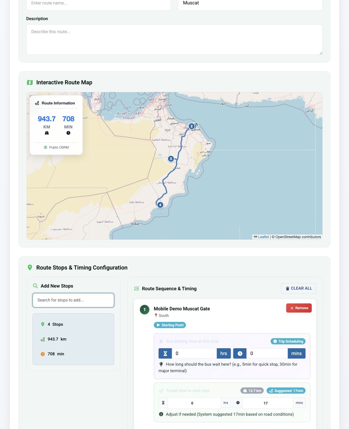 Route planner with ordered stops and mapped road path